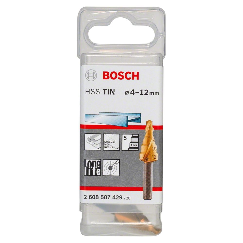 Broca Escalonada Hss-tin 4-12mm 5 Diâmetros para Metal com Ponta Split Point e Revestimento Tin Bivolt Bosch