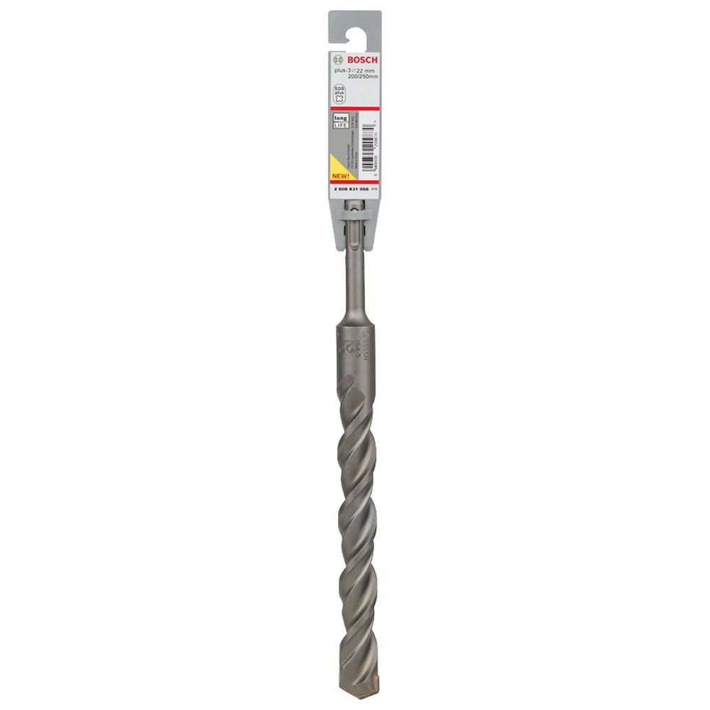 Broca Bosch Sds Plus-3 para Concreto com 4 Espirais e Arestas em Carbeto de Tungstênio 22X200X250MM Prata