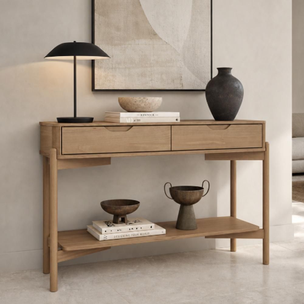 Aparador Benton F06 Moderno sem Porta 2 Gavetas Madeira Maciça 120CM Marrom Lyam Decor