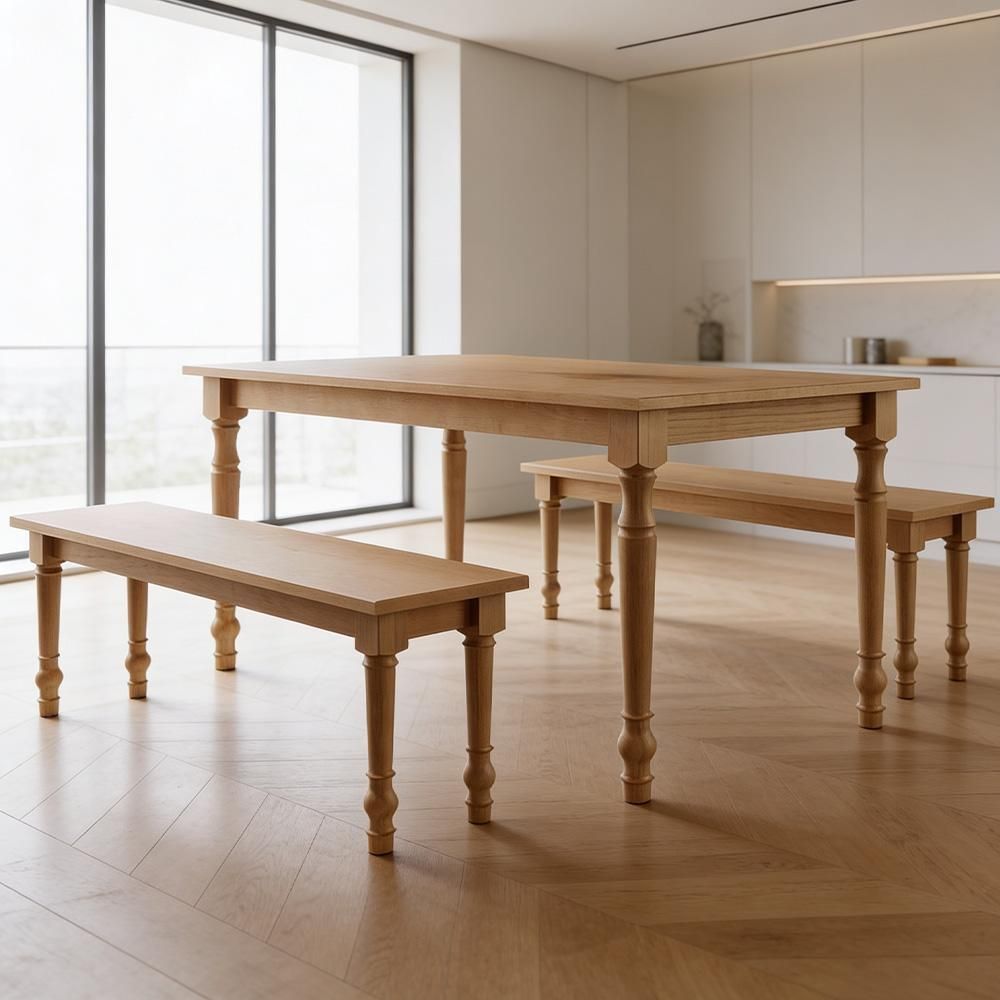 Mesa de Jantar Lazuli 6 Lugares Retangular MDF 160CM Café com 2 Bancos Madeira Maciça Lyam Decor