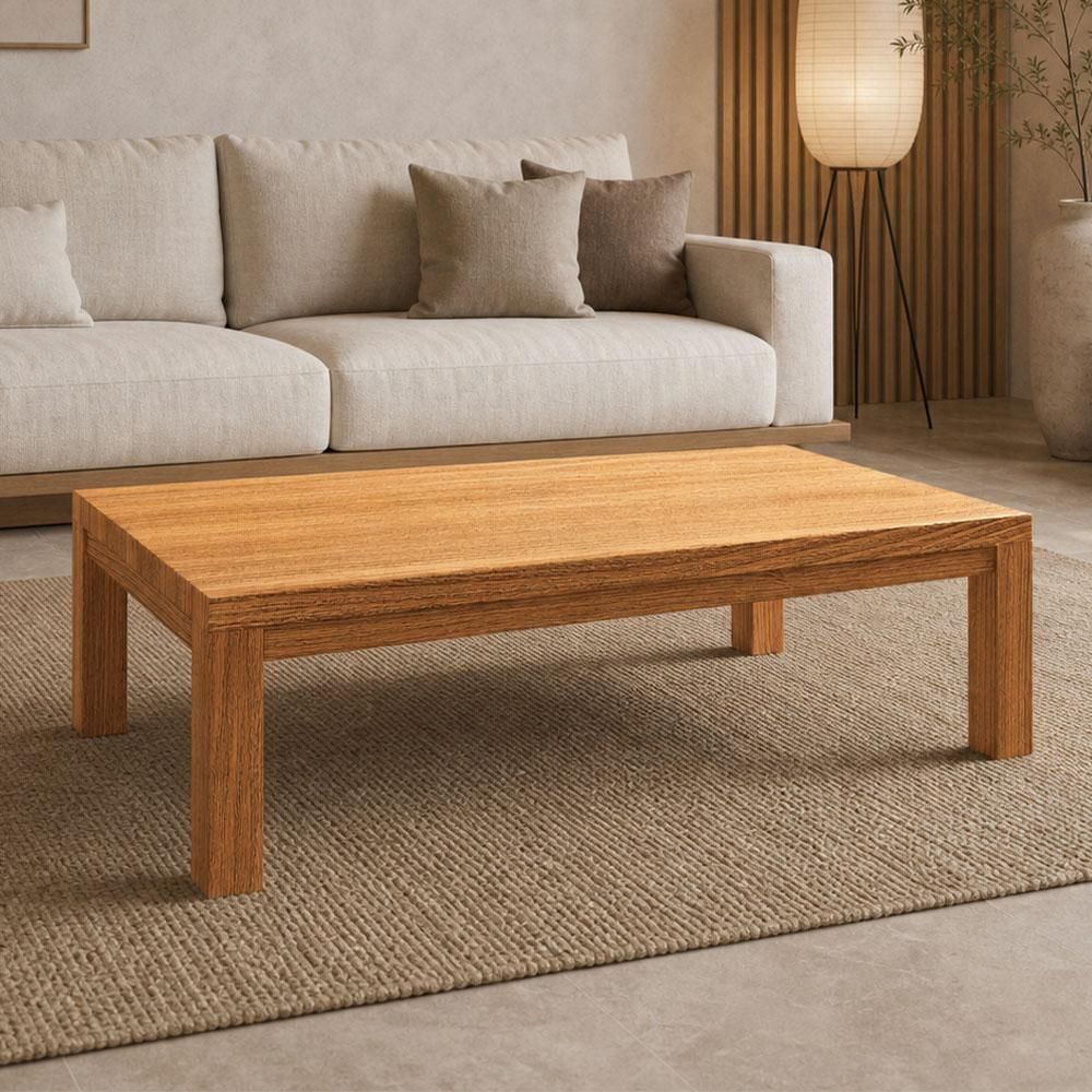 Mesa de Centro Dunia F06 Retangular Madeira Maciça 120CM Rústico Claro Lyam Decor