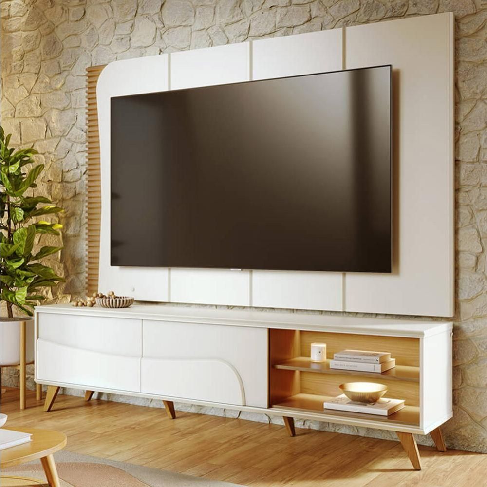 Rack com Painel Salerno C04 para TV 65" 216CM MDF-MDP com LED Off White Freijó Lyam Decor