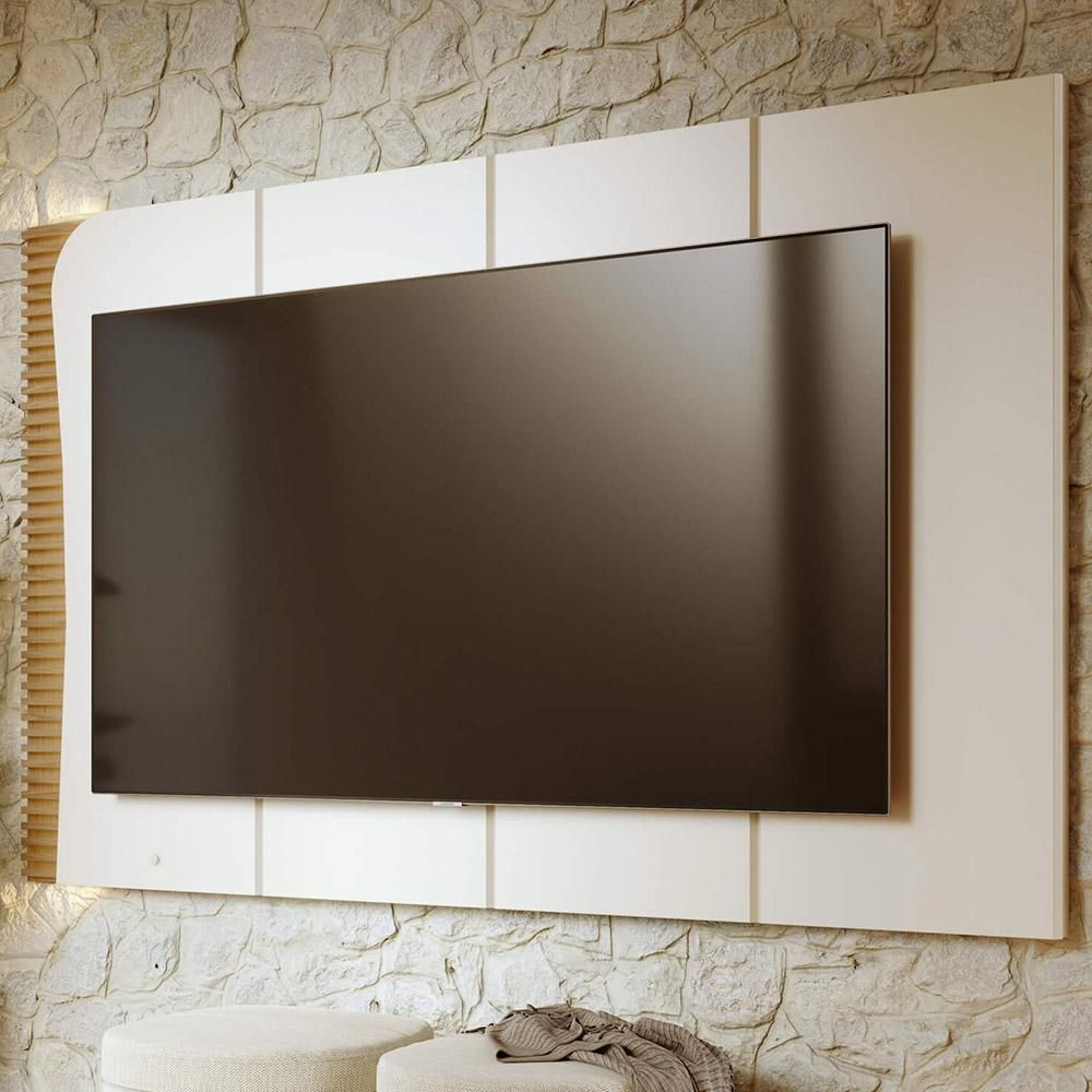 Painel para TV Salerno C04 65" 216CM MDF-MDP com LED Ripado Off White Matte Freijó Lyam Decor