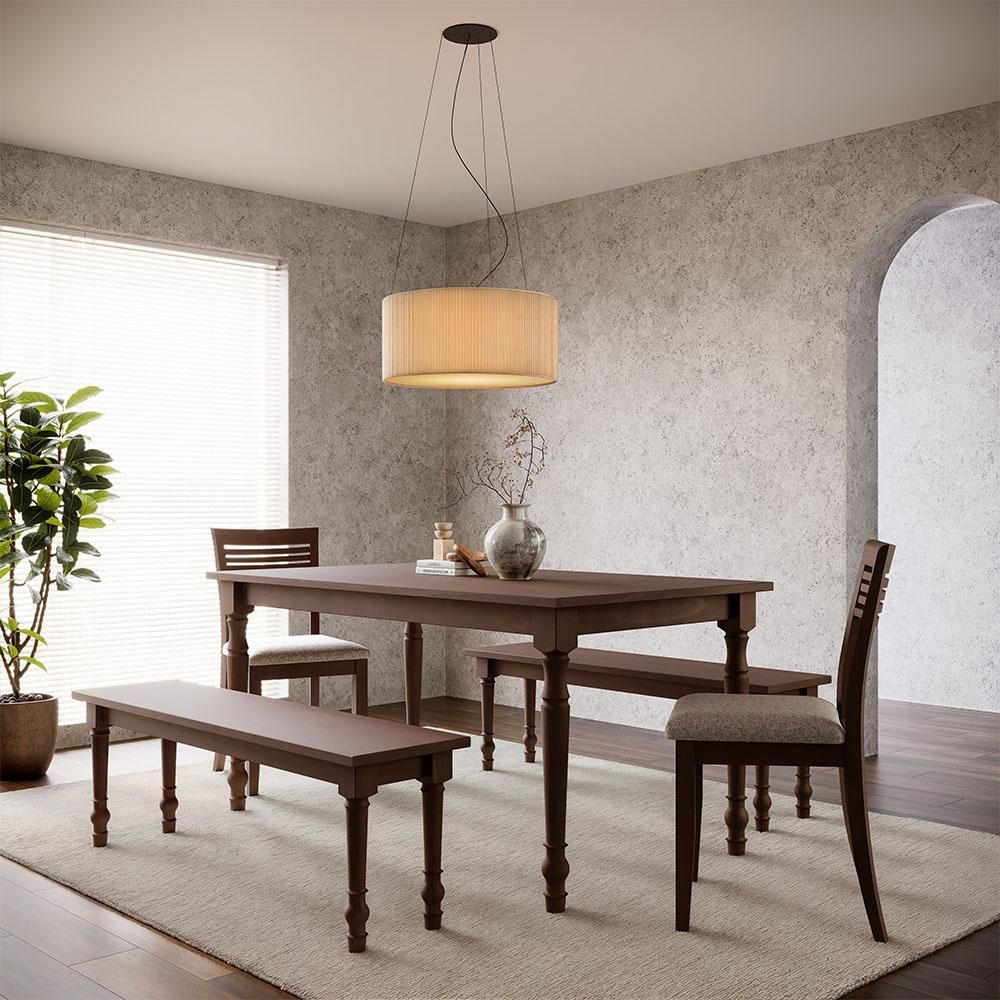 Mesa de Jantar Lazuli F06 6 Lugares Retangular MDF 160CM Café com 2 Bancos e 2 Cadeiras Lyam Decor