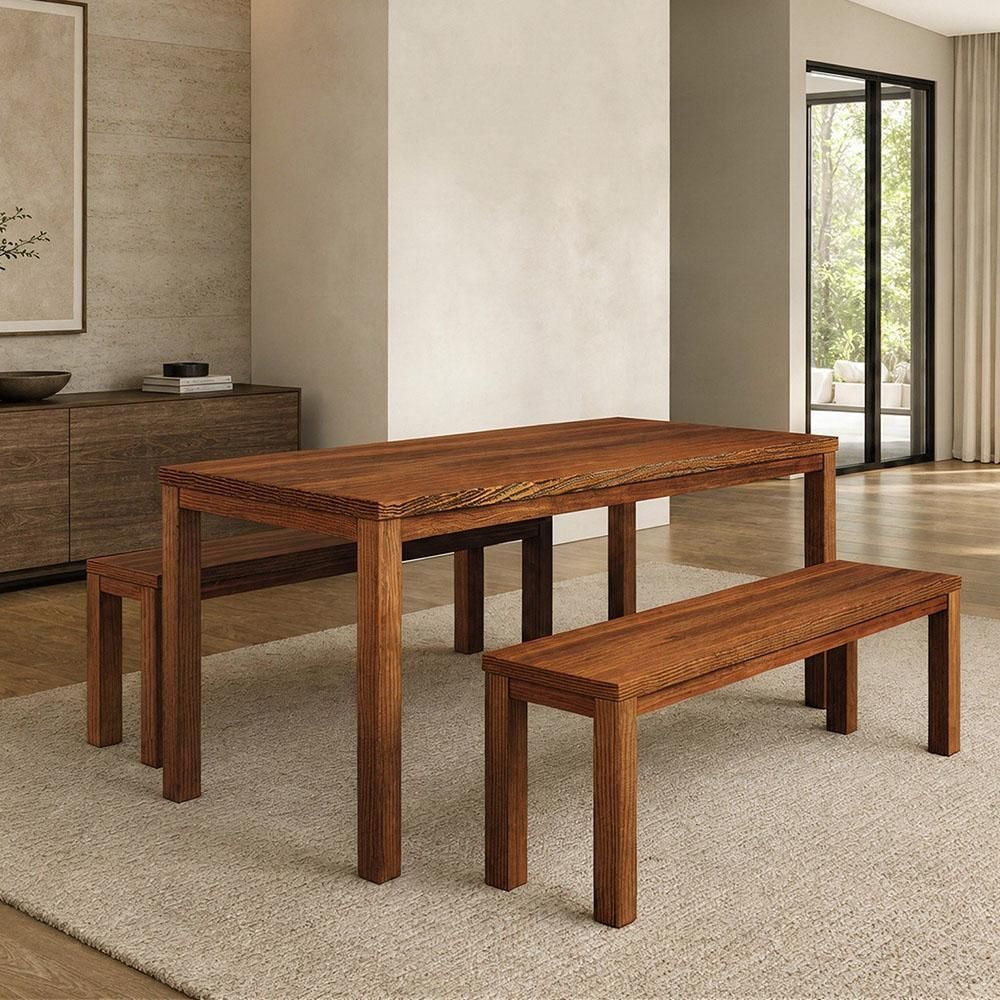 Mesa de Jantar com Bancos Dunia 6 Lugares Retangular MDF 180CM Café Lyam Decor