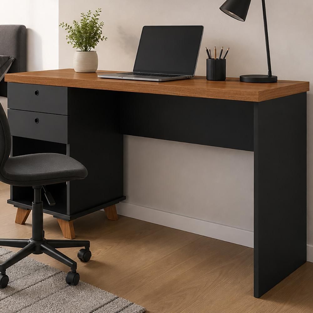 Escrivaninha Retangular Sky Moderno 2 Gavetas MDF-MDP 135CM Preto Lyam Decor