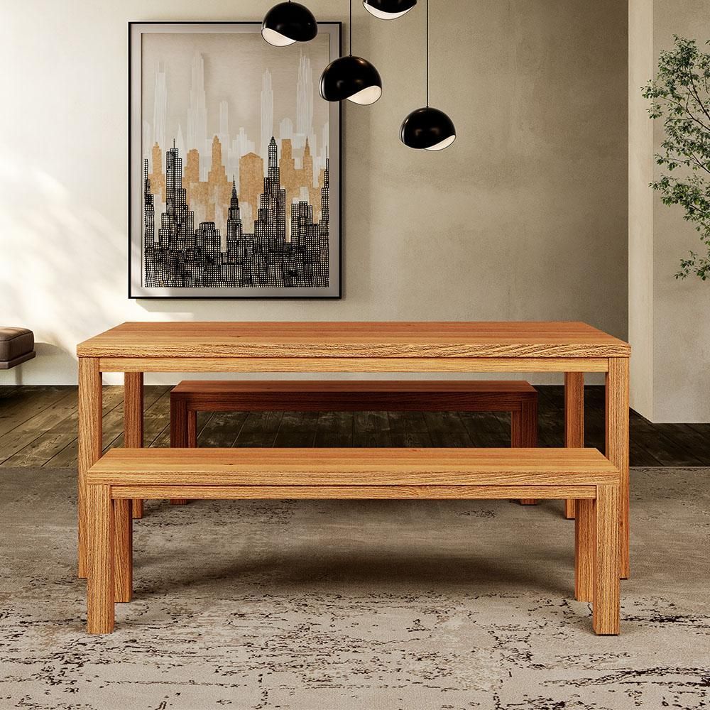 Mesa de Jantar Dunia 6 Lugares Retangular MDF 180CM Rústico Claro com 2 Bancos Lyam Decor
