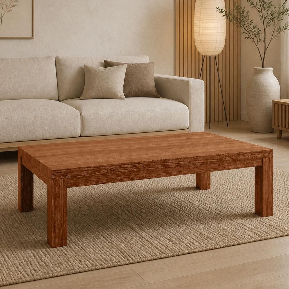 Mesa de Centro Dunia F06 Retangular Madeira Maciça 120CM Rústico Escuro Lyam Decor