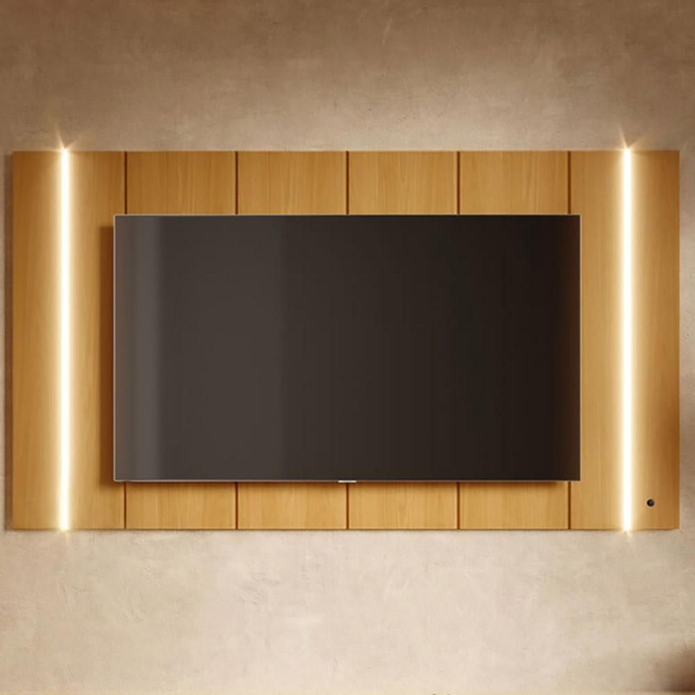 Painel para TV Novare C04 75" 236CM MDP com LED Naturale Amadeirado Fosco Lyam Decor