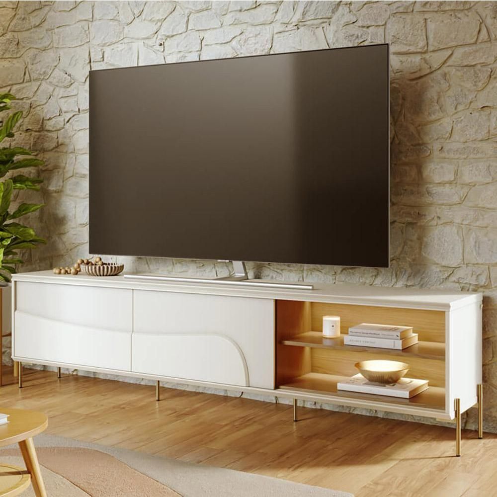 Rack para TV 75" 216CM MDF-MDP com LED e Pés Industriais Off White Salerno C04 Lyam Decor