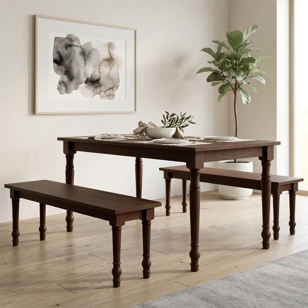 Mesa de Jantar com Bancos Lazuli 6 Lugares Retangular MDF 160CM Café Lyam Decor