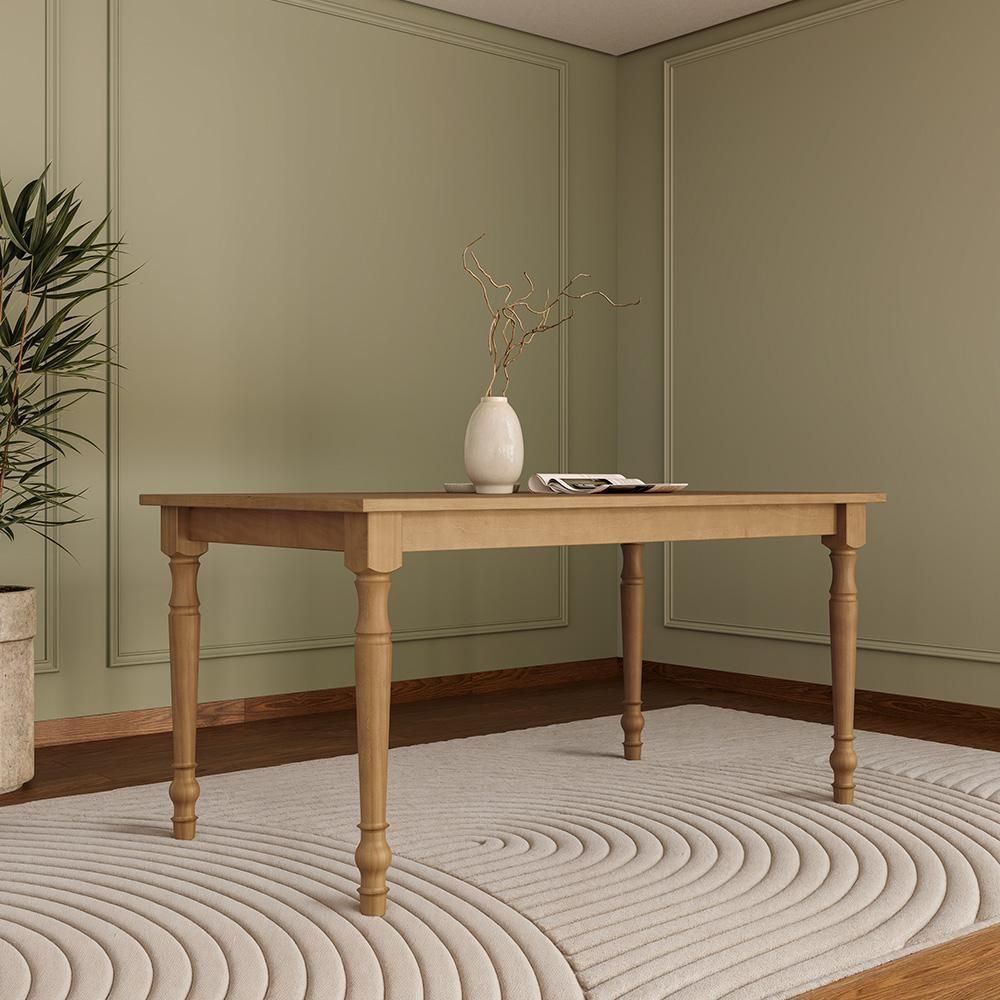 Mesa de Jantar Lazuli F06 6 Lugares Retangular Madeira Maciça 160CM Café Lyam Decor