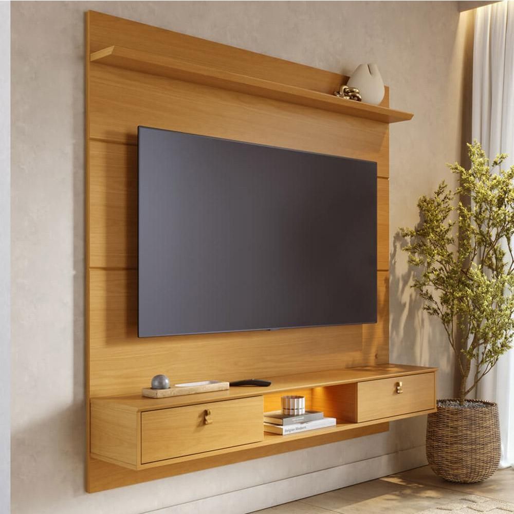 Painel para TV Turquia C04 Naturale 60" 160CM MDF-MDP com Nicho Iluminado LED Amadeirado Lyam Decor