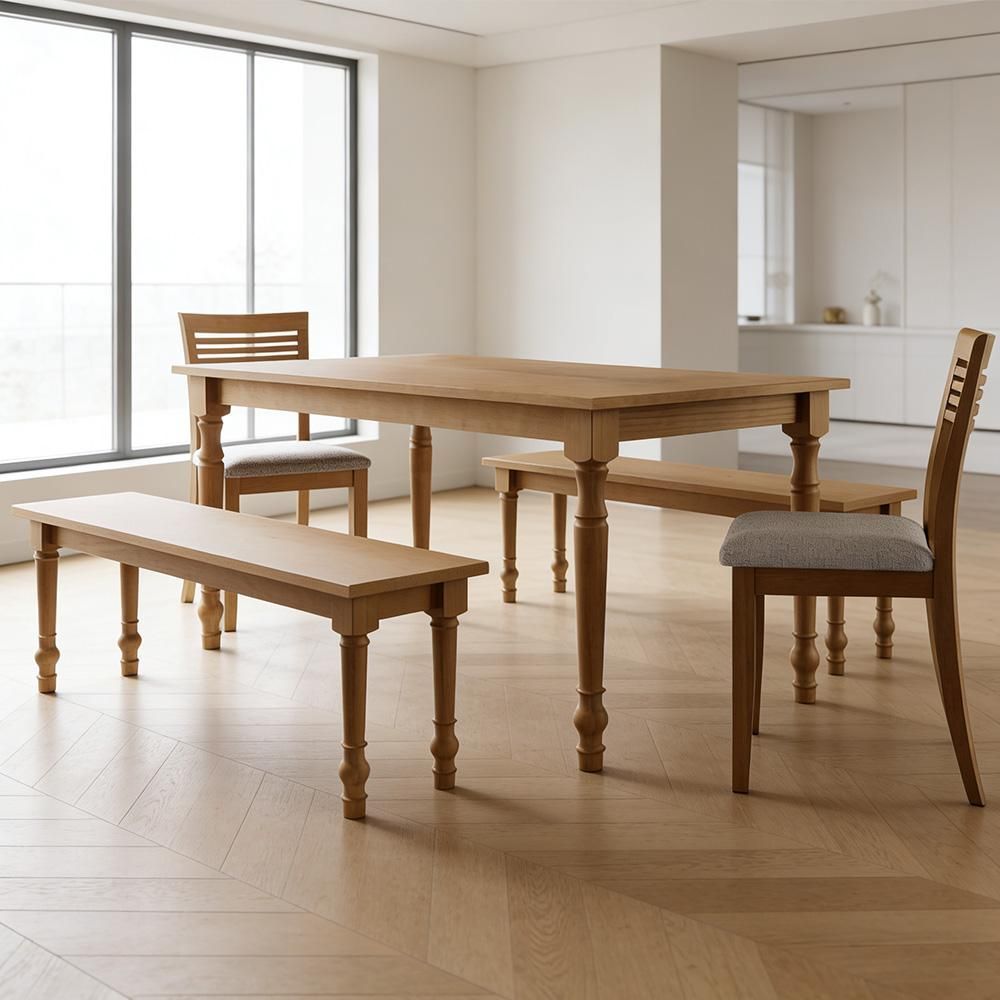 Mesa de Jantar Lazuli 6 Lugares Retangular MDF 160CM Café com 2 Bancos e 2 Cadeiras Lyam Decor