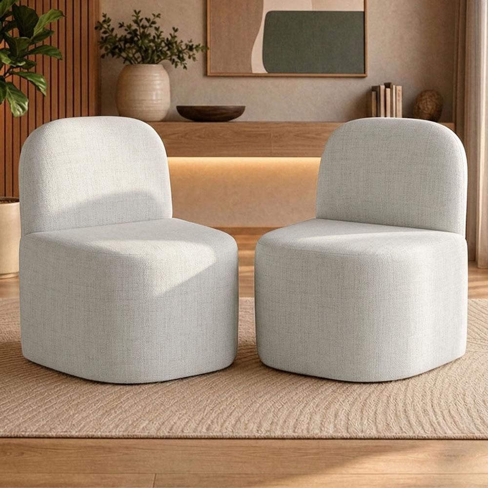Kit 02 Poltronas Lumiere Decorativas com Design Orgânico em Linho Confortável Bege Lyam Decor
