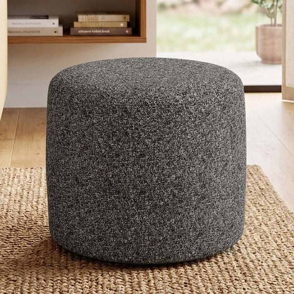 Puff Redondo Coliseu W01 Estrutura MDF Revestimento Linho Mescla Chumbo Lyam Decor