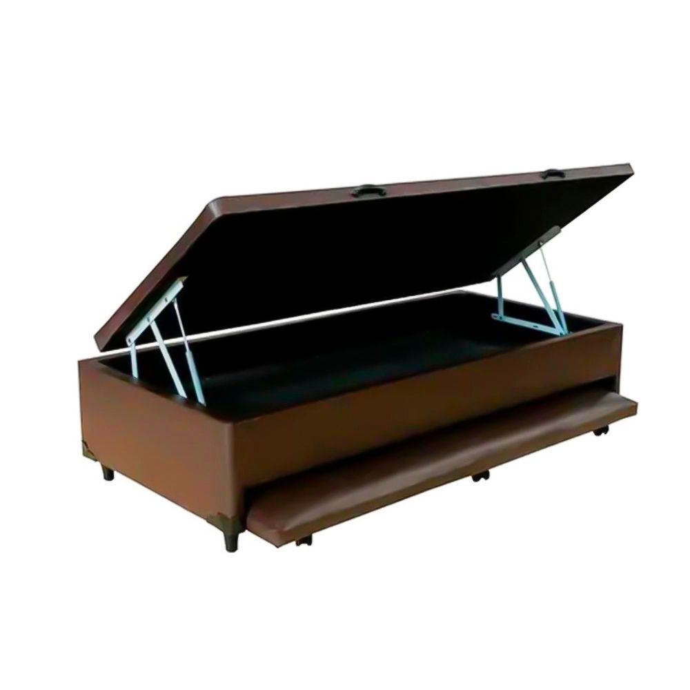 Cama Box com Baú Solteiro Auxiliar Espuma 8cm D23 Antiácaro Courino Marrom Homequeen