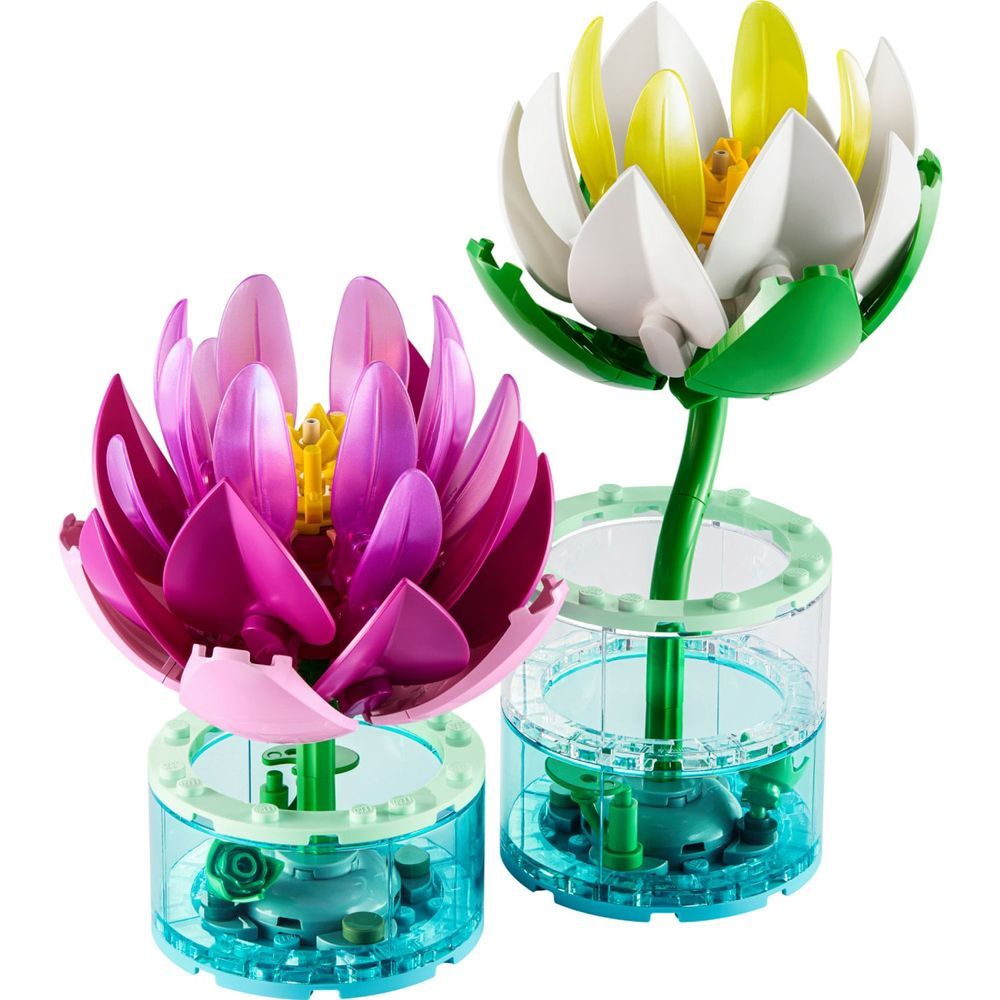 Conjunto de Construção Lírios D'água com 2 Flores em Branco e Rosa com Vasos Transparentes e Ilusão de Água LEGO