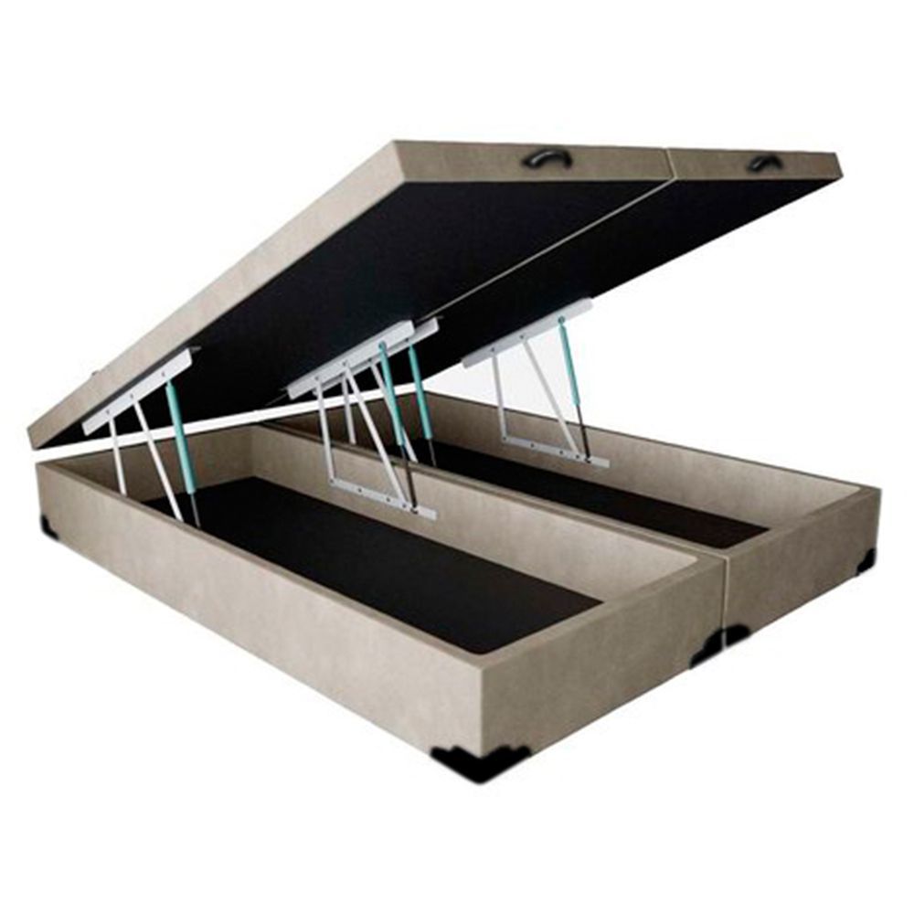 Cama Box Queen Martin Premium com Baú Estrutura em Madeira Abertura Pneumática Bege H. Martin