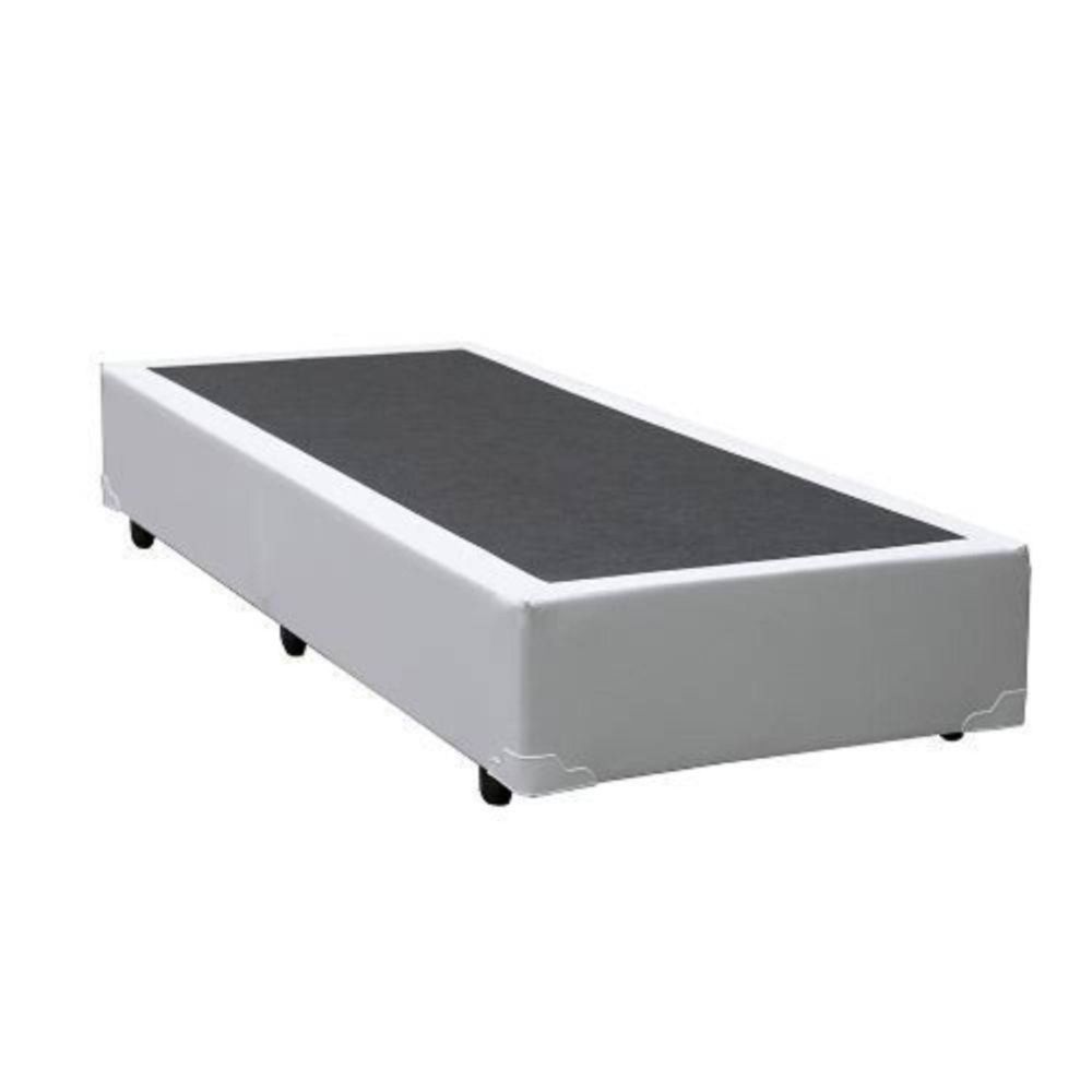 Cama Box Solteiro Cama Box Base Simples Solteiro Estrutura em Madeira Revestimento Sintético Branco