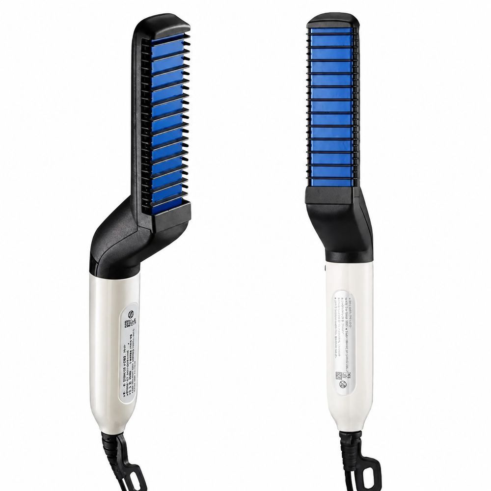 Escova Pente Alisador Elétrico Masculino Cerâmica Cabo Giratório 360 graus  com Tampa Protetora Preto Bivolt