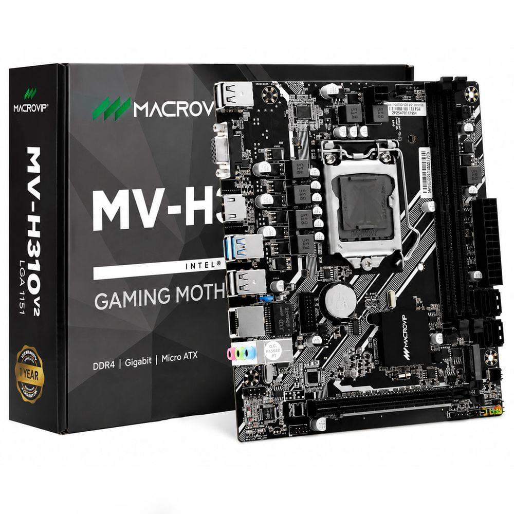 Placa Mãe MV-H310 com Socket LGA 1151 e DDR4 Até 32GB e M.2 Nvme Macrovip