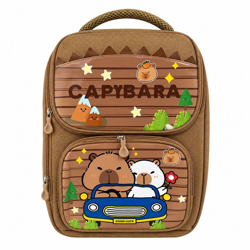 Mochila Infantil Capivara com Estampa Exclusiva em Tecido Resistente Tamanho Único Marrom para Crianças