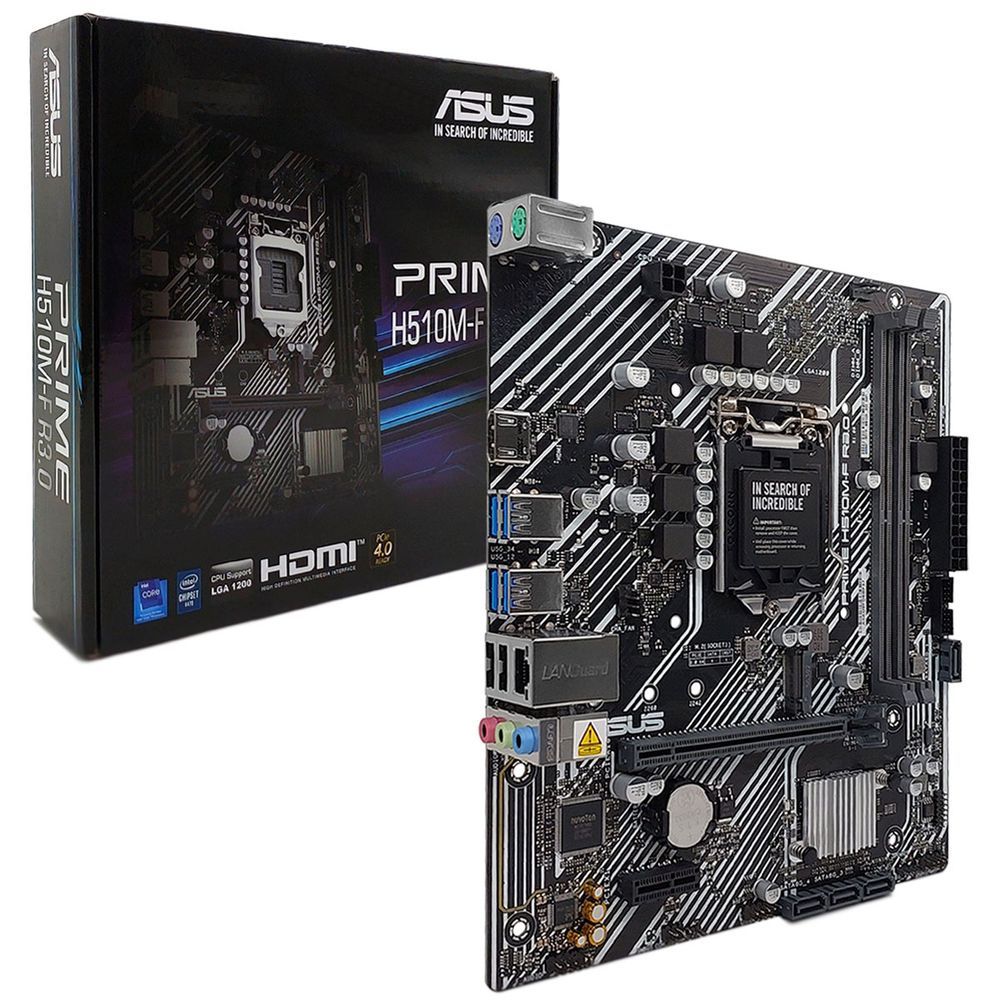 Placa Mãe Asus Prime H510M-F R3.0 Soquete LGA1200 DDR4 MATX HDMI Ethernet 1Gb com 2 Slots DIMM Preta Asus