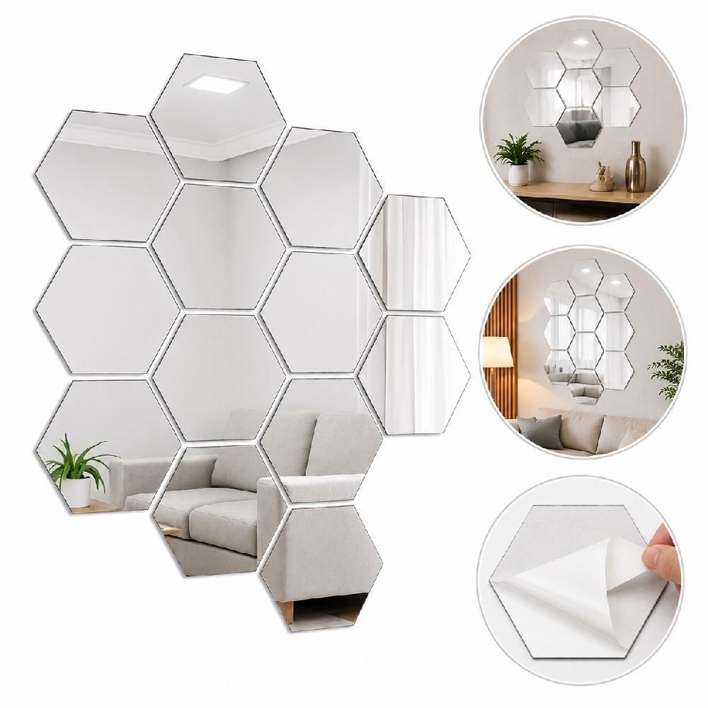 Espelho Decorativo Kit 12 Retangular 10X12CM Acrílico Espelhado para Decoração Espelhado Yeet