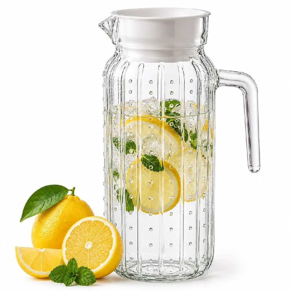 Jarra de Vidro com Tampa 1L para Água e Sucos com Alça Ergonômica e Acabamento Poá Transparente Yeet