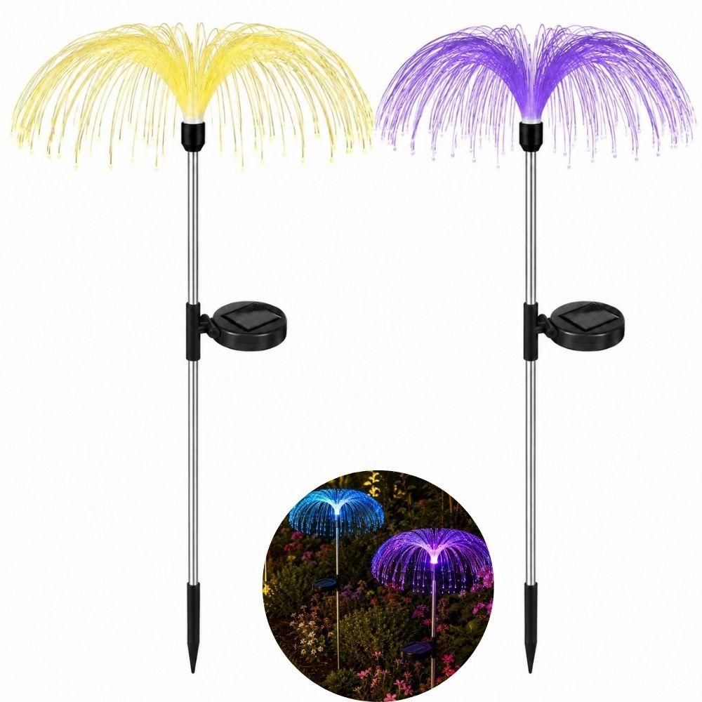 Luminária Solar Decorativa Água-Viva com Fibra Óptica 7 Cores IP65 para Jardim com Espeto Branco Yeet