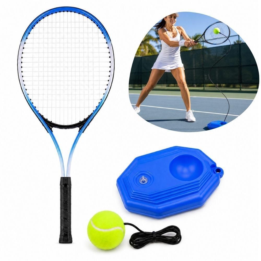 Kit Raquete de Tênis Treinador Portátil Individual com Base Estável e Bola Elástica 52cm Azul Yeet