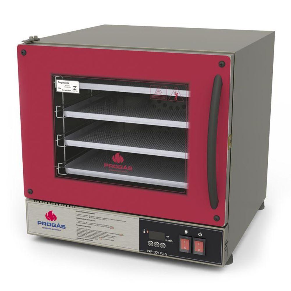 Mini Forno Turbo Elétrico de Bancada Progás PRP-004 PLUS 390L 2000W com Timer Digital e Luz Interna Vermelho 110V