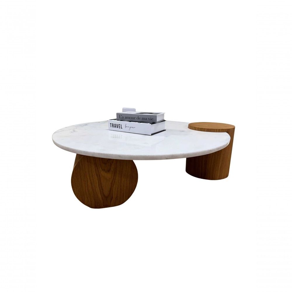Mesa de Centro Orbita Redondo Vidro Madeira Maciça 70CM Branco Modelar Art Moveis