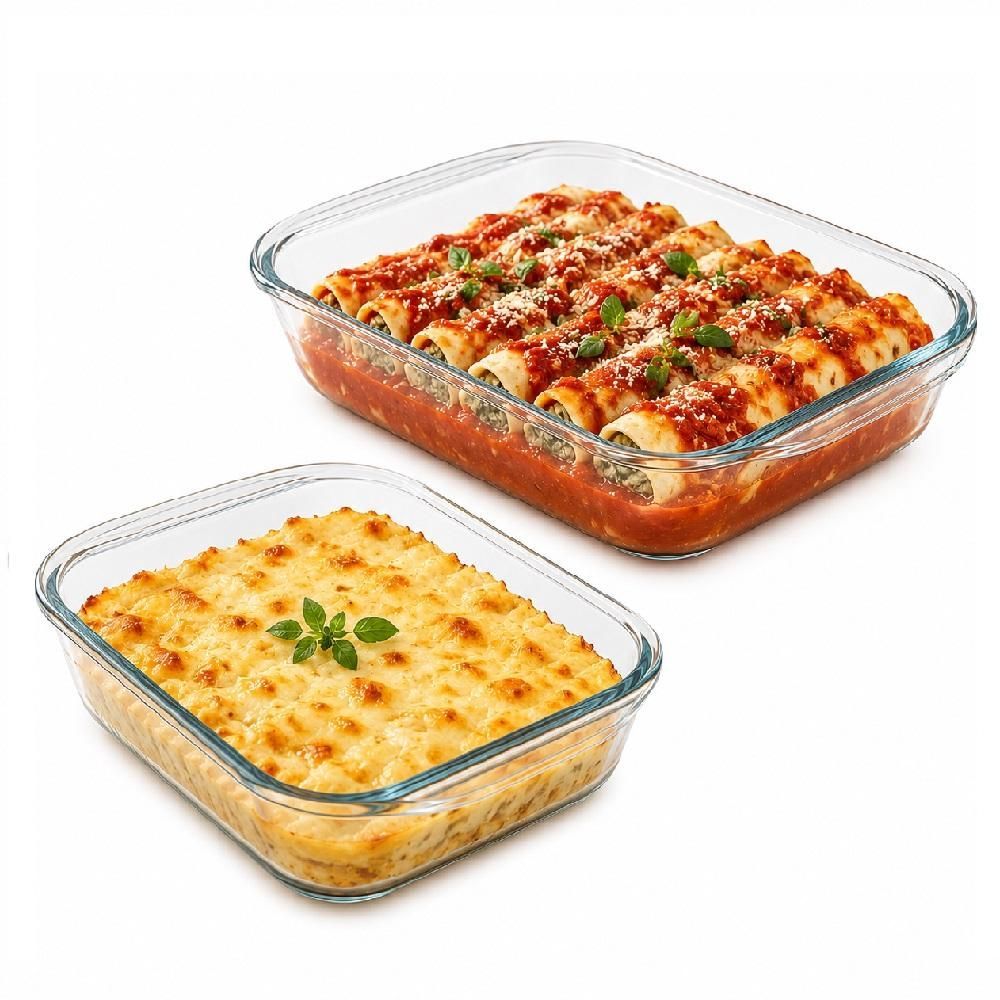 Assadeira Kit 2 Peças de Vidro Retangulares para Lasanha Massas e Carnes Vidro Resistente e Transparente para Forno