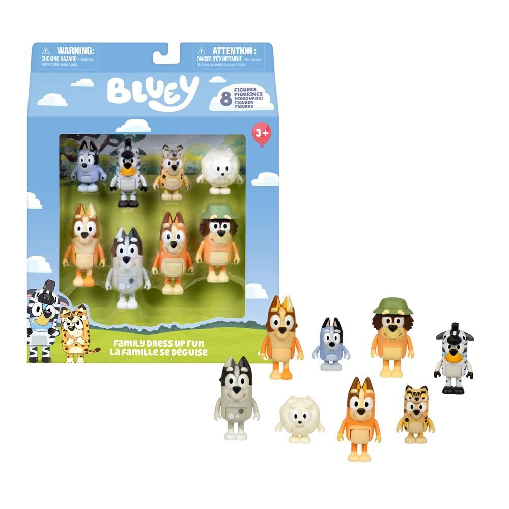Kit de Bonecos Colecionáveis Diversão em Fantasias 8 Articulados para Reviver Cenas e Criar Aventuras Bluey