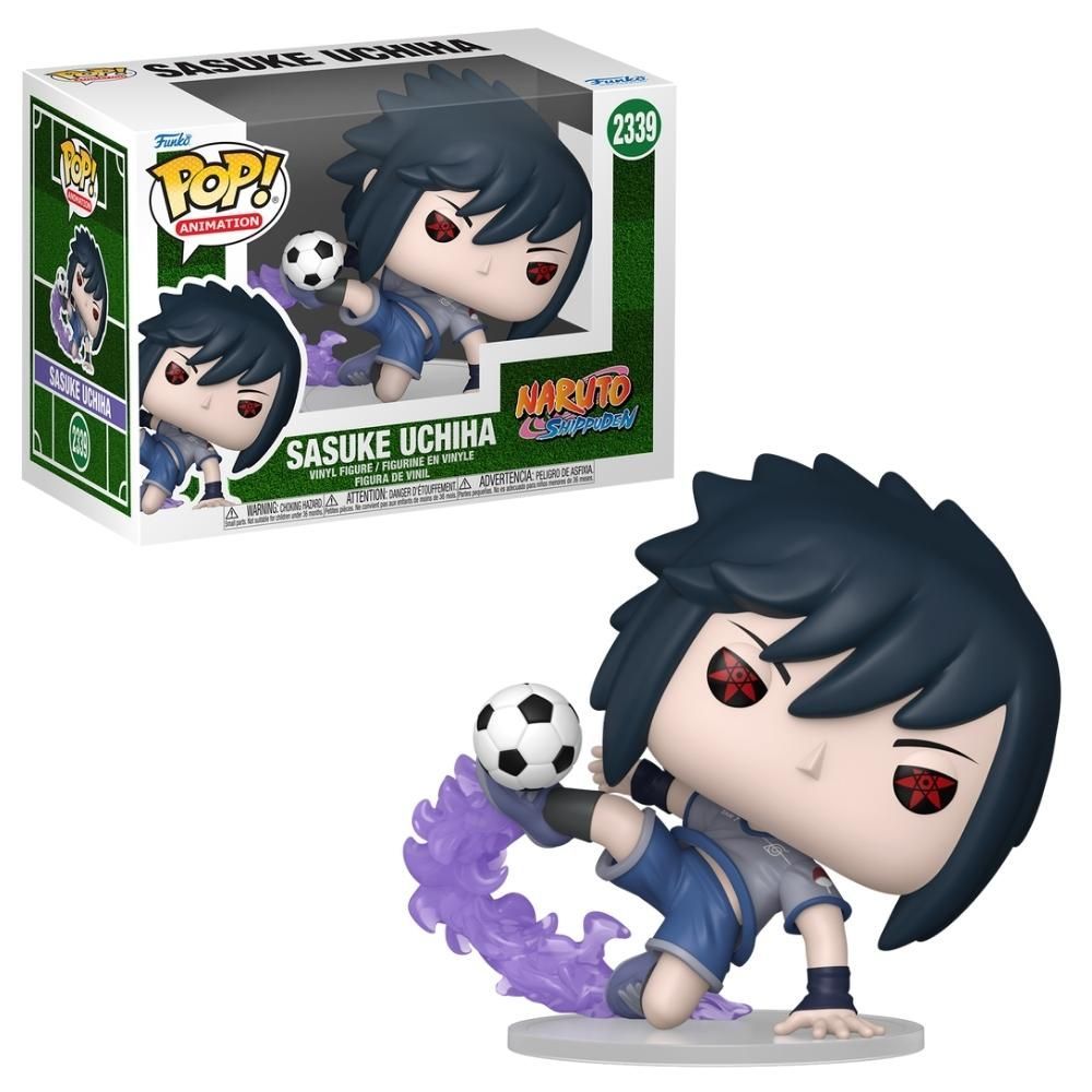 Boneco Colecionável Funko POP Naruto Shippuden Futebol Sasuke em Vinil 9cm com Estilo Esportivo Preto e Laranja Candide