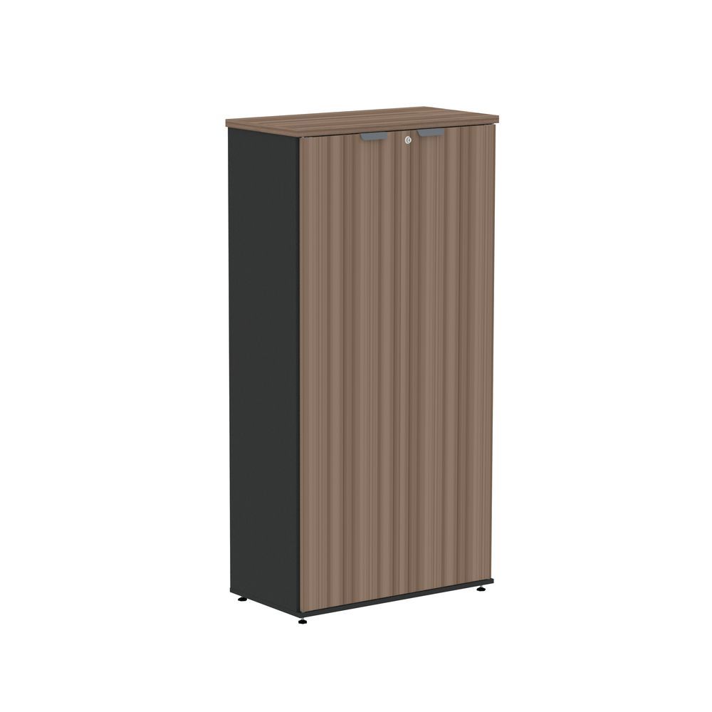 Armário para Escritório P25 com 2 Portas Pivotantes 3 Prateleiras MDP BP 79CM Walnut-Preto Pandin Móveis