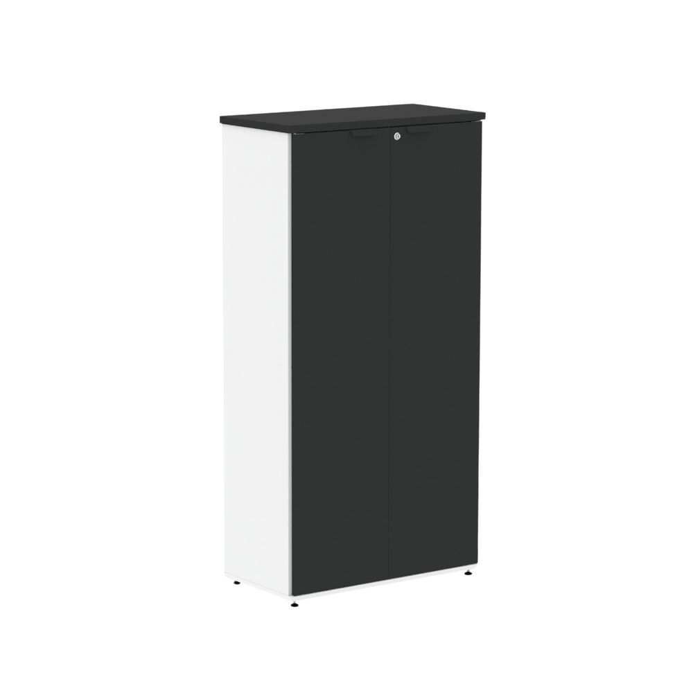 Armário para Escritório P25 com 2 Portas Pivotantes 3 Prateleiras MDP BP 79CM Branco e Preto Pandin Móveis
