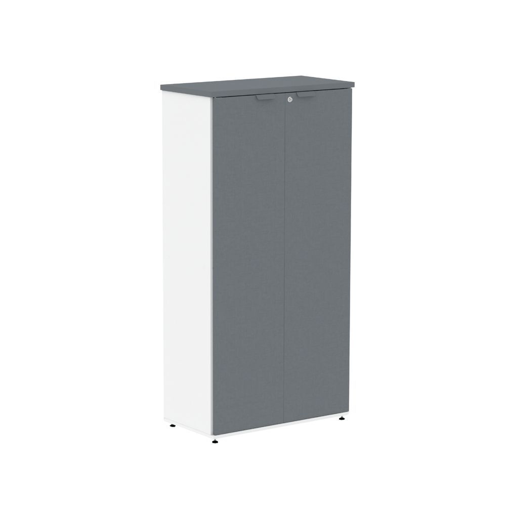 Armário para Escritório P25 com 2 Portas Pivotantes 3 Prateleiras MDP BP 79CM Branco e Grafito Pandin Móveis