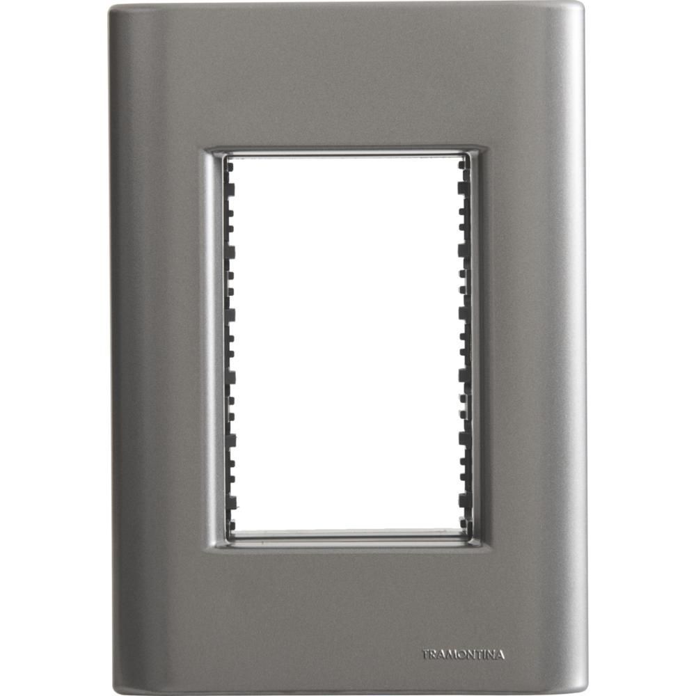 Placa de Interruptor Placa 3 Postos 4x2 com Sistema Modular e Suporte Cinza Tramontina