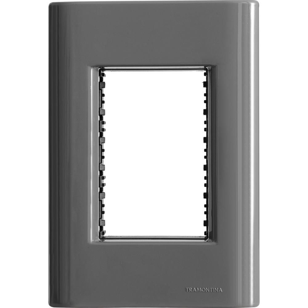 Placa de Interruptor e Tomada 3 Postos 4x2 com Sistema Modular e Suporte Titânio Tramontina