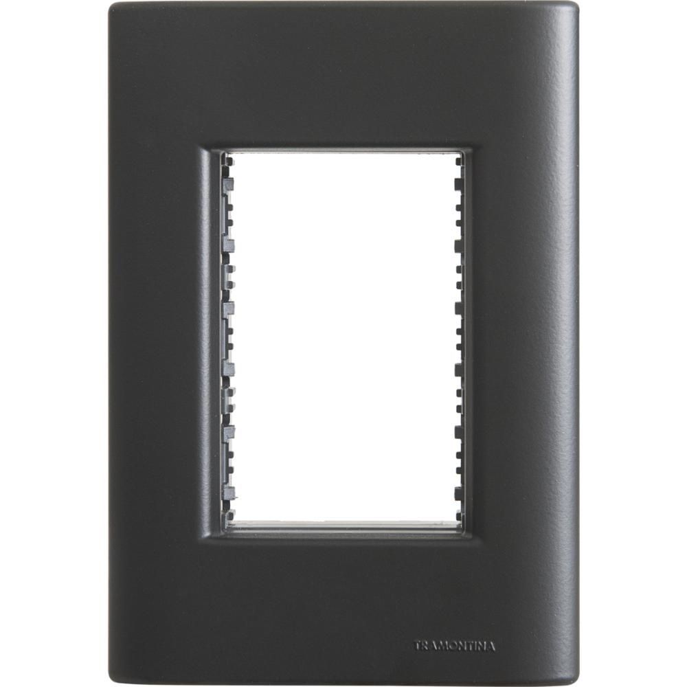 Placa 3 Postos 4x2 Tramontina Giz Preta Soft Touch com Suporte Sistema Modular Bivolt