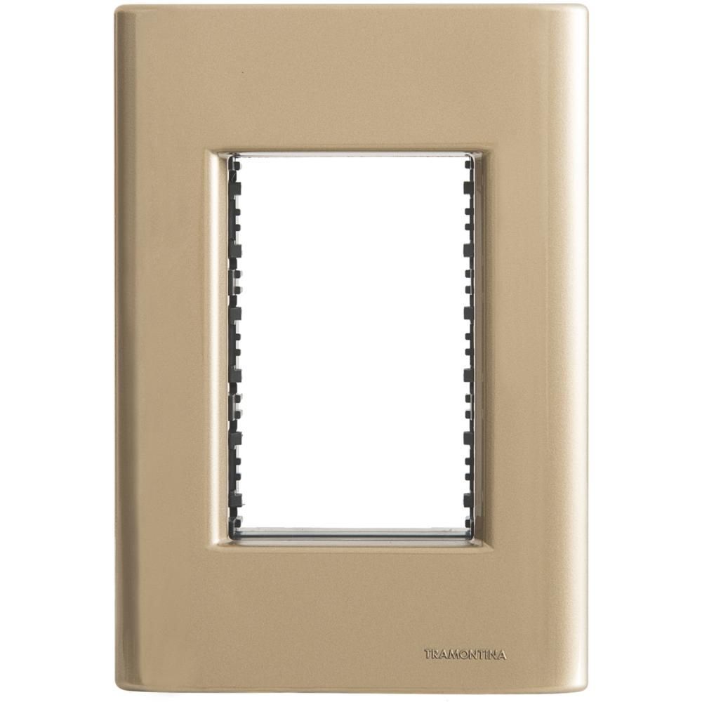 Placa de Interruptor e Tomada 3 Postos 4x2 com Sistema Modular Suporte Incluso Dourado Tramontina