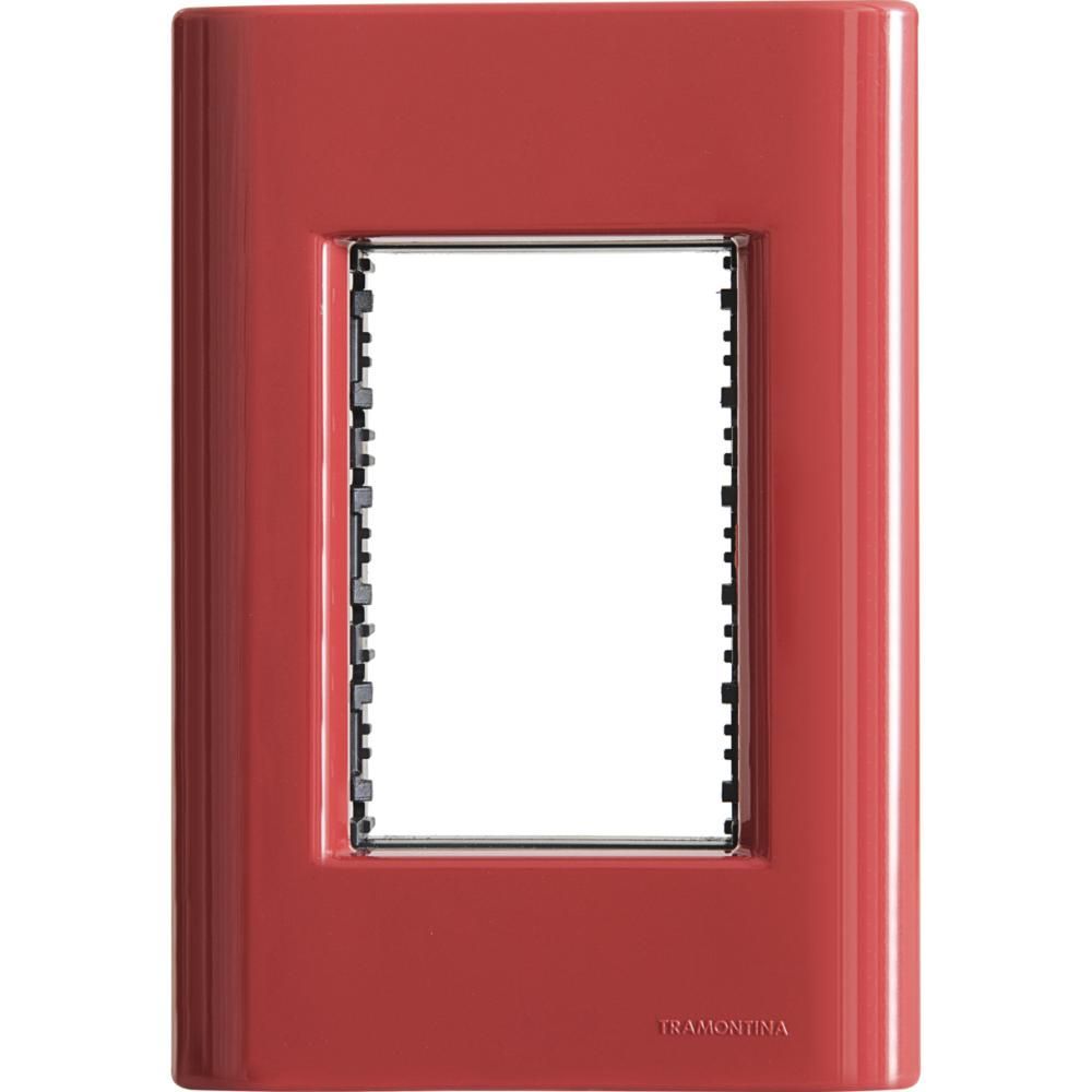 Placa 3 Postos 4x2 Modelo Giz Napoli com Sistema Modular e Suporte Vermelho Tramontina