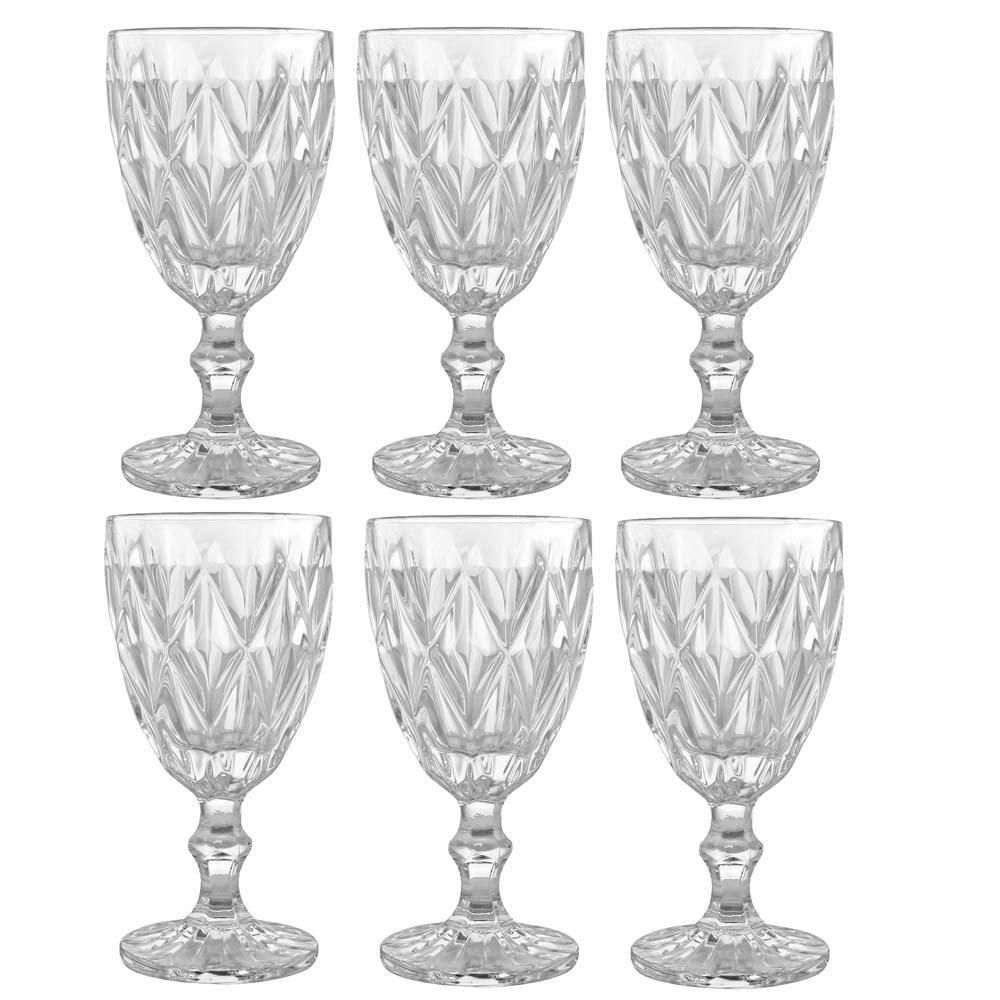 Jogo de Taças Diamond Vitral Clear 6 Peças Design Moderno em Vidro para Cozinha Transparente Mimo