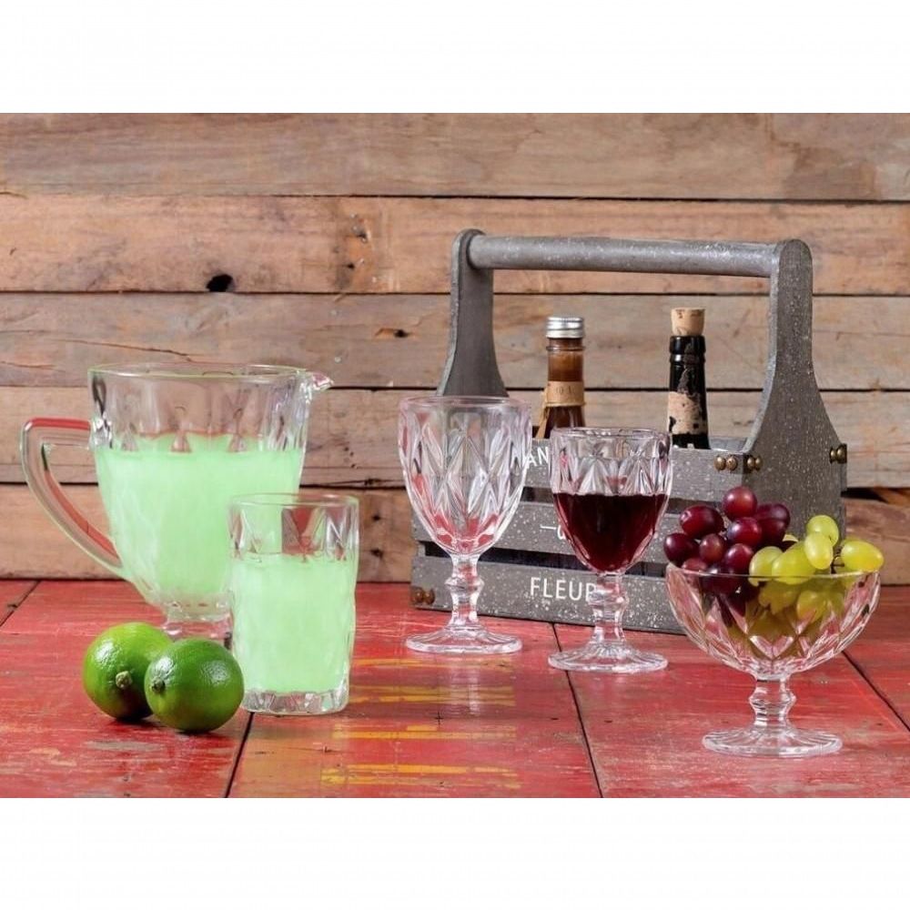 Jogo de 4 Taças para Água Diamond Vitral Clear com Design Moderno em Vidro 320ML para Cozinha Transparente Mimo