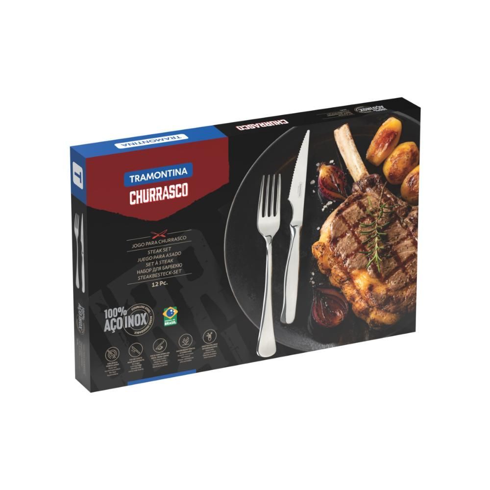 Jogo para Churrasco Zurique Facas Serrilhadas Aço Inox Lâminas Temperadas 12 Peças Cozinha Inox Tramontina
