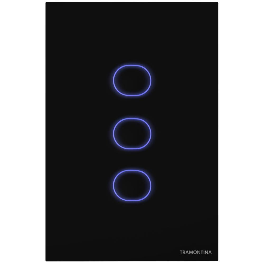 Interruptor Touch Smart com 3 Canais Controle por Voz com Leds Azuis Preto Tramontina