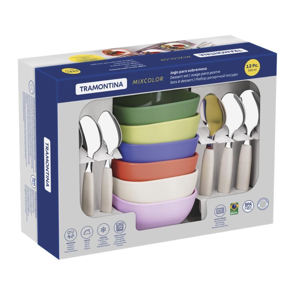 Jogo para Sobremesa Mixcolor em Polipropileno com Proteção Antimicrobiana 12 Peças para Mesa Colorida Colorido